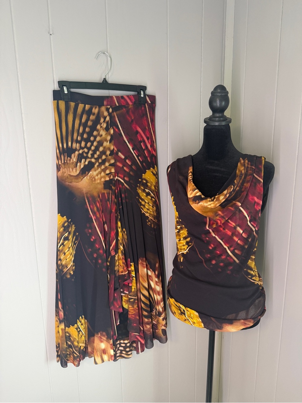 Fuzzi Italy Vintage 2pc Abstract Print Mesh Skirt Top Set Women’s Size Large